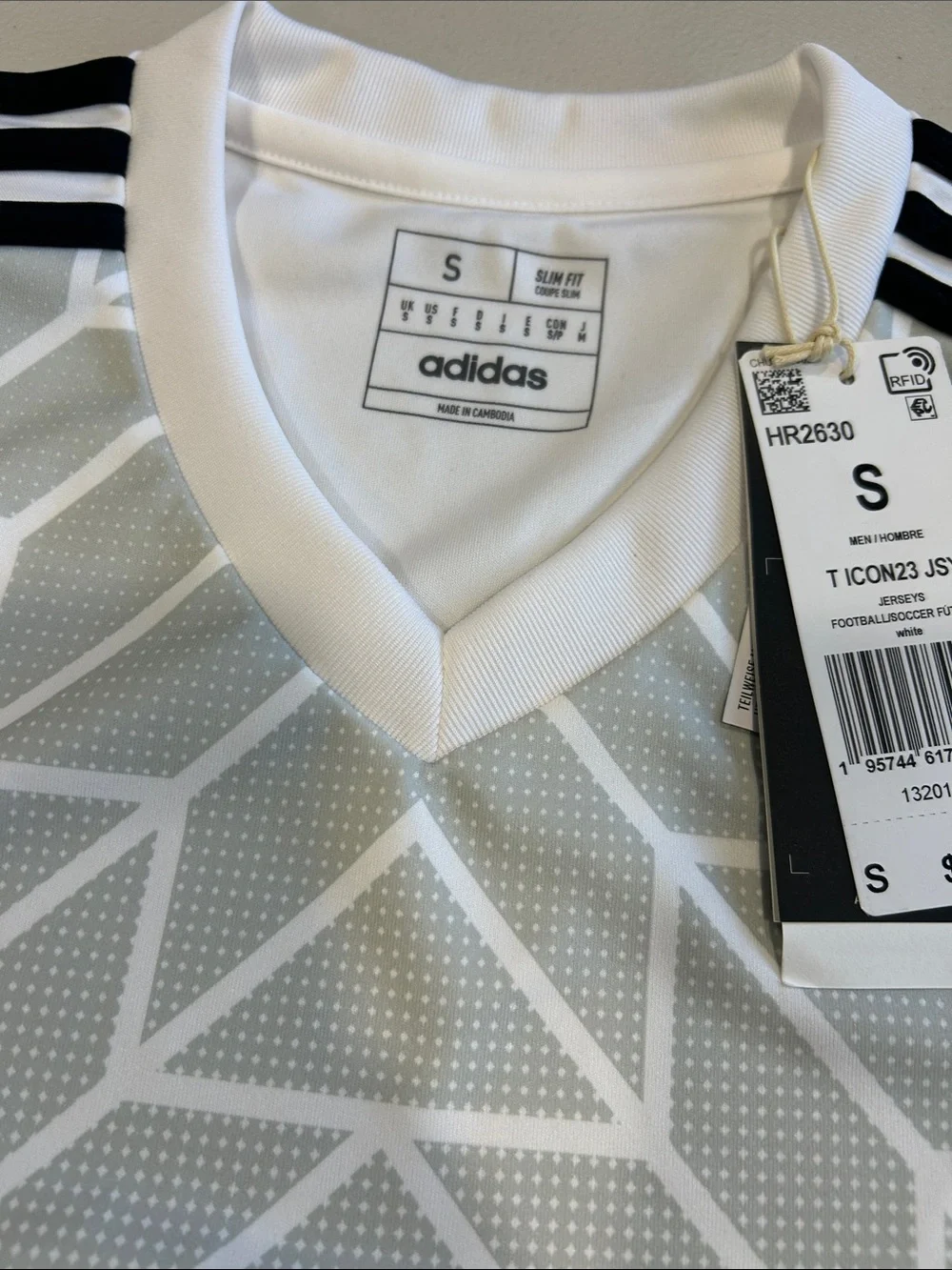 Adidas T Icon 23 Jersey Mens Small White Grey Soccer Shirt HR2630 AEROREADY